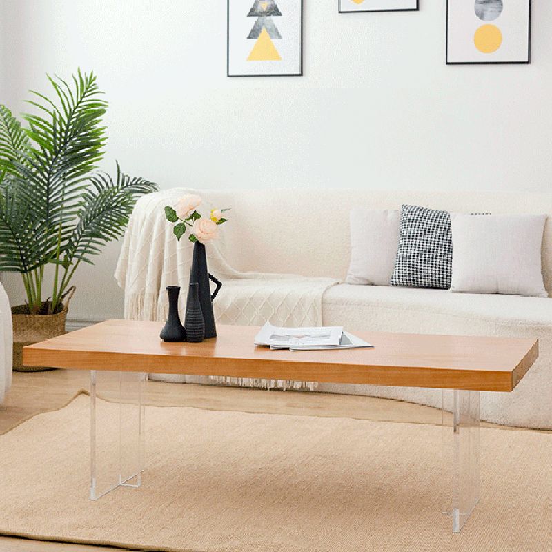 Scandinavian Rectangular Wood Coffee Table 15.7" H Acrylic Legs Cocktail Table