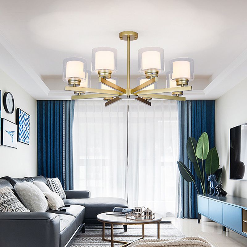 Cilindro lampadario a sospensione del lampadario moderno in vetro soggiorno lampada a sospensione in oro