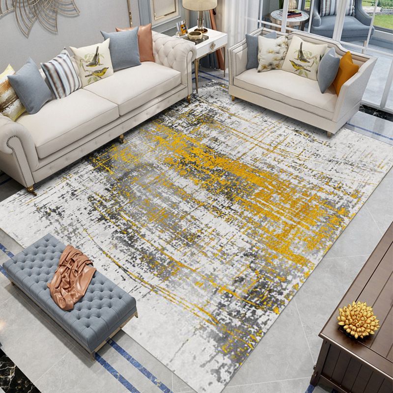 Modern Rug Gray Polyester Abstract Graphic Rug Stain Resistant Rug for Living Room