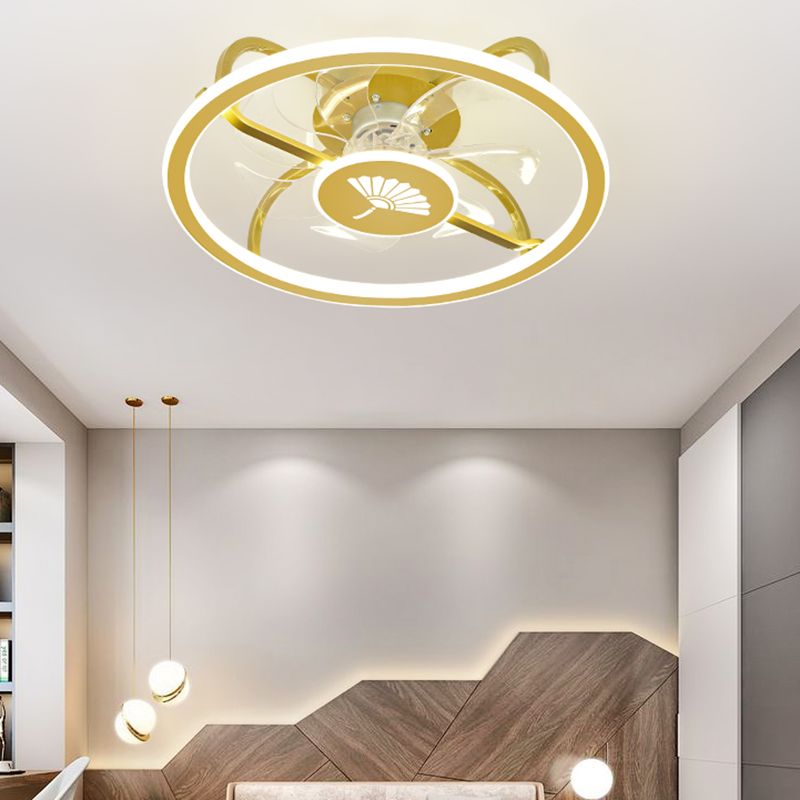 Kinderstil Geometrie Deckenventilator Leuchten Metall 2-Licht-LED-Flush Leuchten in Gold