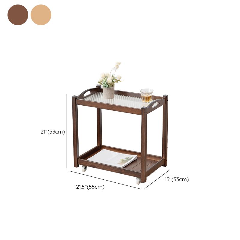 Contemporary Solid Wood 4 Legs Square Double Tier Accent Side Table