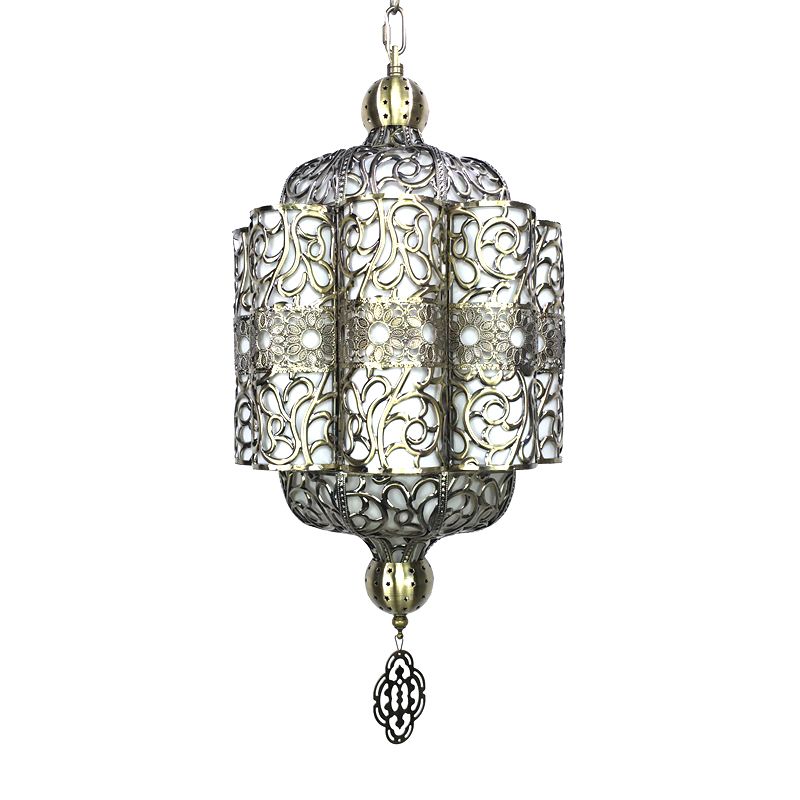Antiqued Lantern Hanging Light Kit 4 Heads Metal Chandelier Lamp in Black with White Acrylic Shade