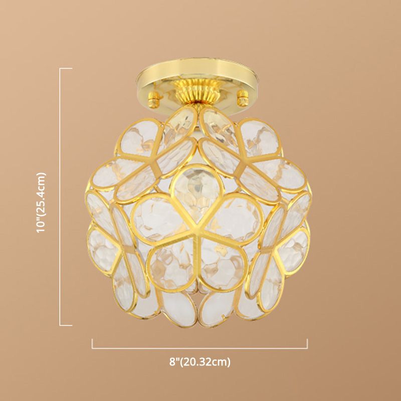 Petal Shape Polyhedron Ceiling Light Antique Colonial Style Flush-mount Lamp in Gold