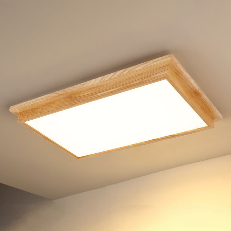 Rectangle Living Room Ceiling Lamp Ash Wood Minimalist LED Flush Mount Lighting