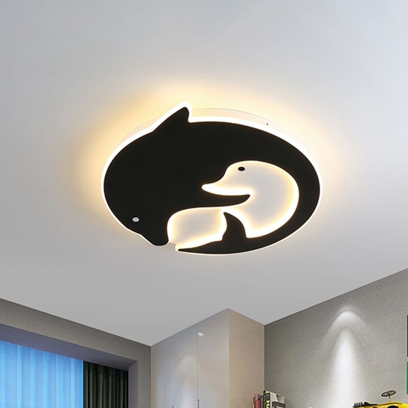 Schwarze Delphin-Form-Unterputzlampe, Cartoon-LED-Acryl-Deckenleuchte für Schlafzimmer