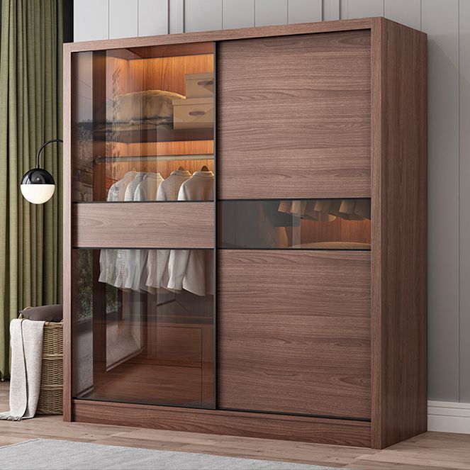 Brown Wardrobe Closet with Garment Rod Wooden Wardrobe Armoire