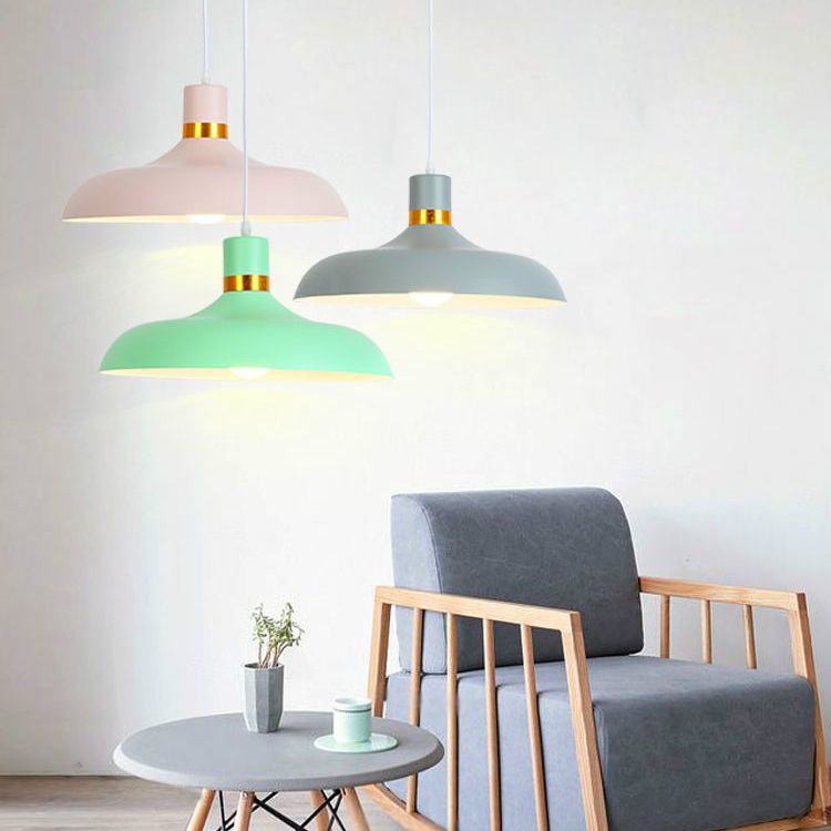 Shaded Metal Ceiling Pendant Lamp Macaron Style Down Lighting Pendant for Dinning Room