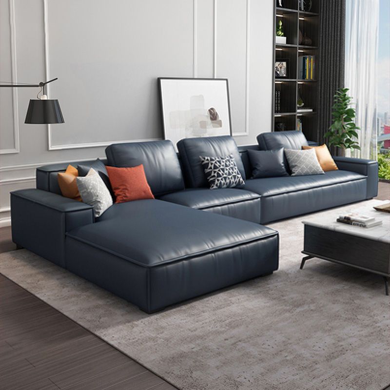 Loose Back Faux Leather Sofa with Chaise Square Arm Sofa - 70.87" D