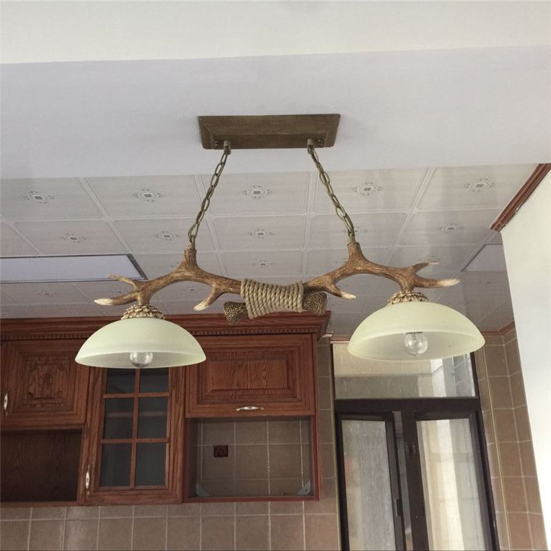 Wood 2 Lights Chandelier Light Fixtures Deer Antler Cottage Chandelier Lighting for Bar
