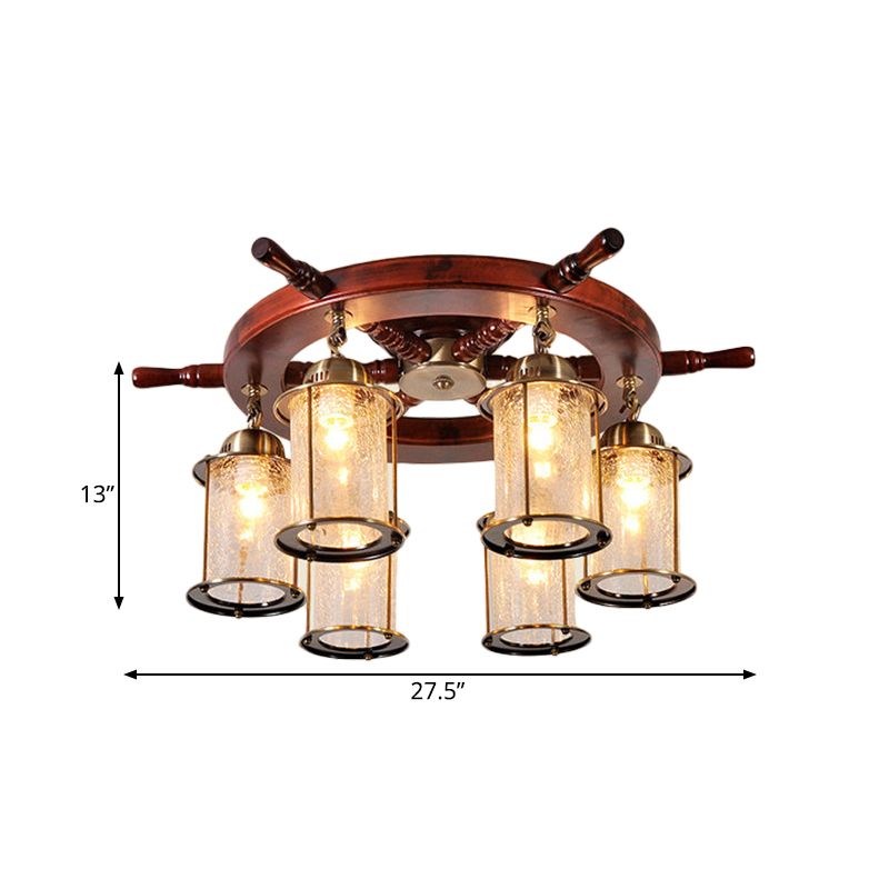 6 lichten semi spoeling mount lichte boerderij cilinder helder knetterglas plafondlamp in goud met hout roerontwerp