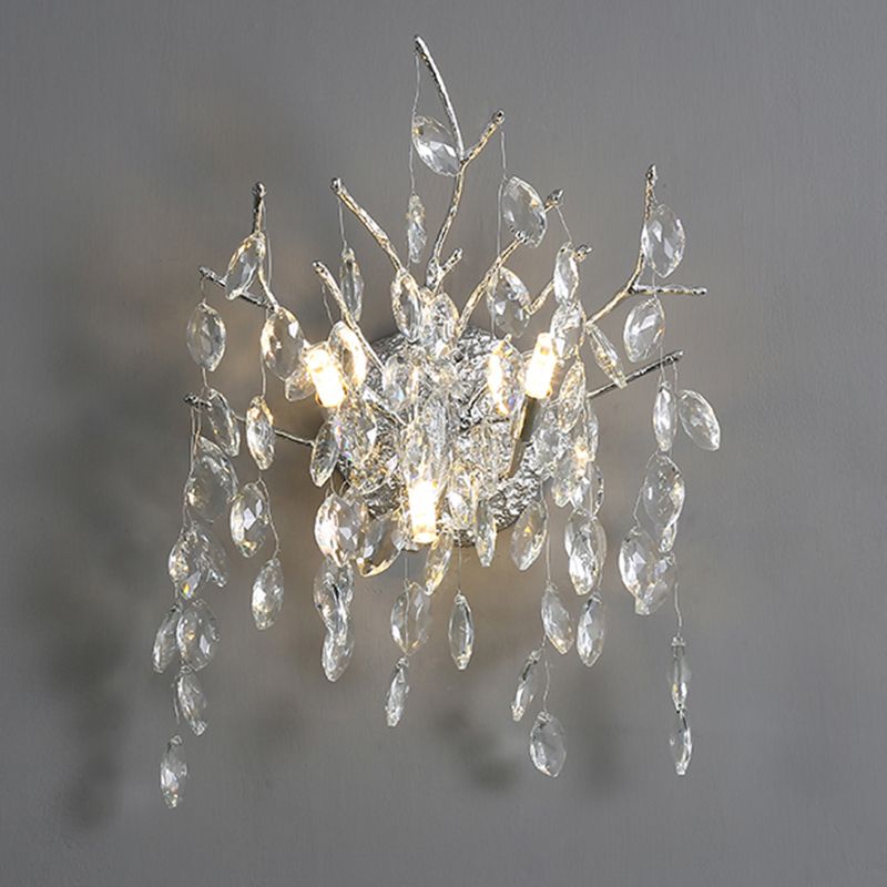 Unique Shape Crystal Wall Lighting Modern Style 3 Lights Wall Mounted Light in Silver
