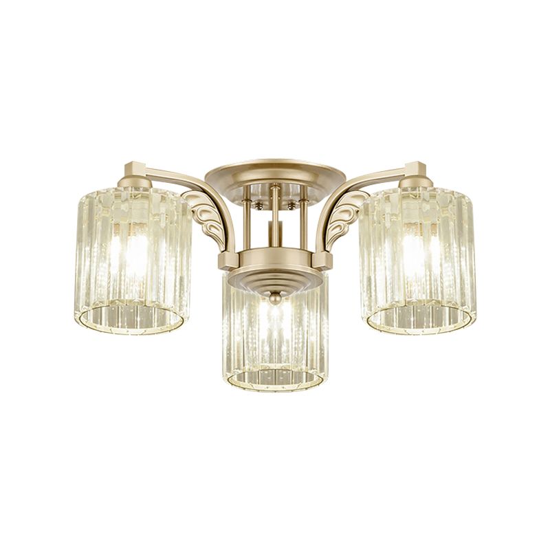 Lámpara de techo de cilindro de 3/9 luces Moderna de cristal transparente Semi Flush Mount Lighte para dormitorio