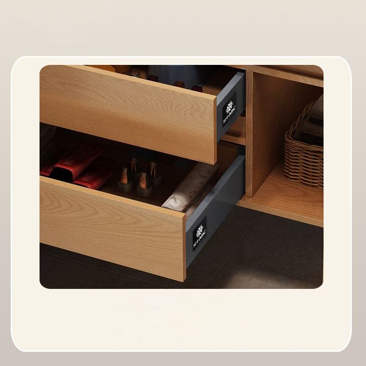 Wall Mount Vanity Mirror Single Sink Rectangle Door Wood Vanity with Drawers