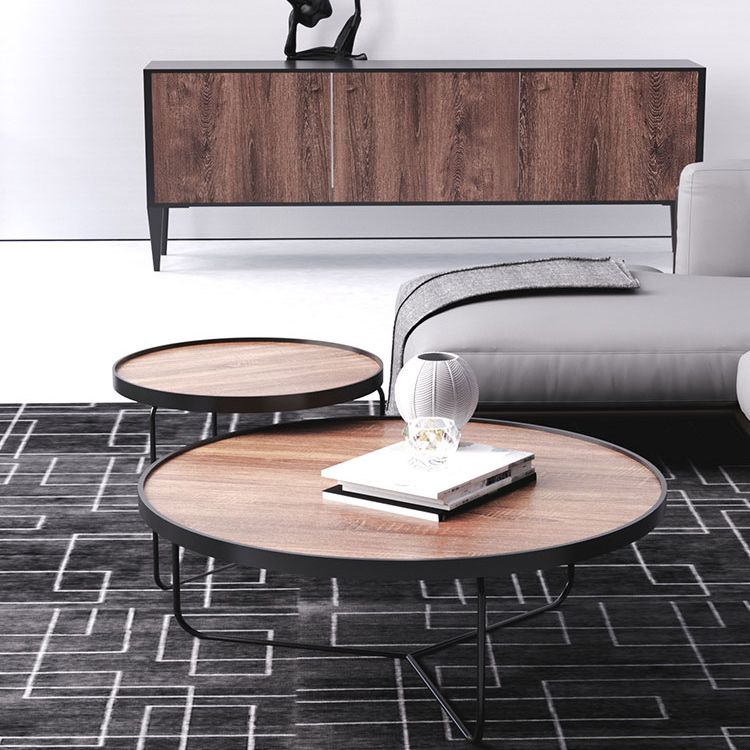 Nordic Style Round Solid Wood Table Metal Cross Legs Base Coffee Table