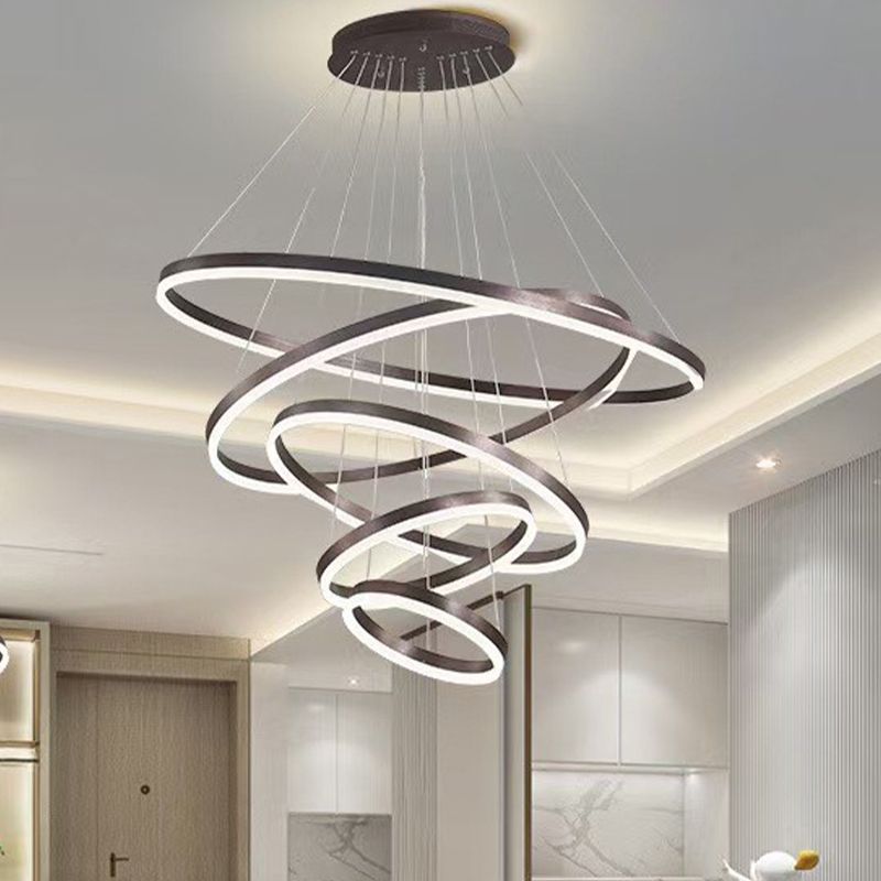 Fissature del lampadario multi-testa anello moderno lampadario appeso con ombra acrilica bianca