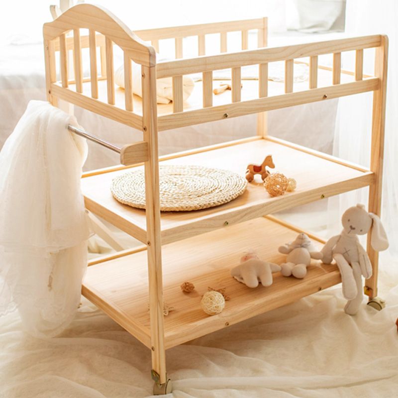 Wooden Brown Baby Crib Storage Modern Nursery Bed with Storage