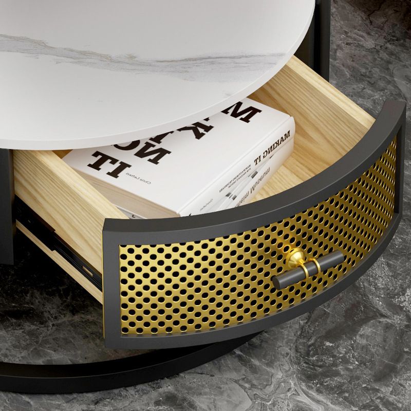 Modernistic Metal Frame 1-Drawer Round Living Room Side Table