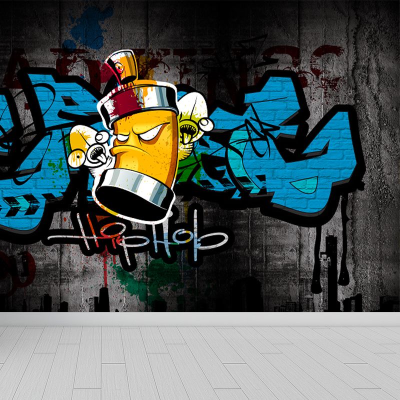 Cartoon Print Mural Decal Graffiti Non-Woven Fabric Textured Wall Covering in Soft Color