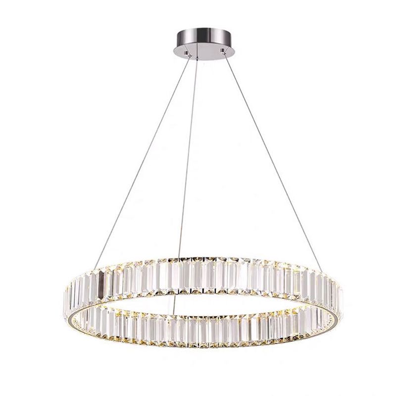 Circolo di ciondolo in acciaio inossidabile lampadario semplicità Cristallo a LED cristallino per cena