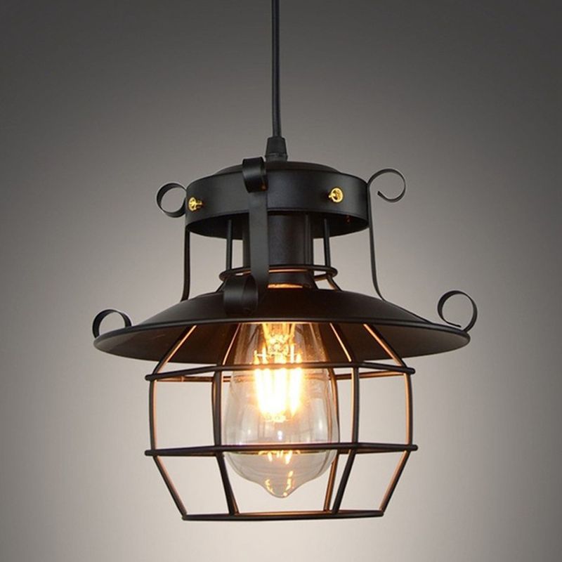 Lampadina a singolo bulbo in stile industriale a sospensione in ferro diamante in gabbia lampada appesa per le scale del corridoio