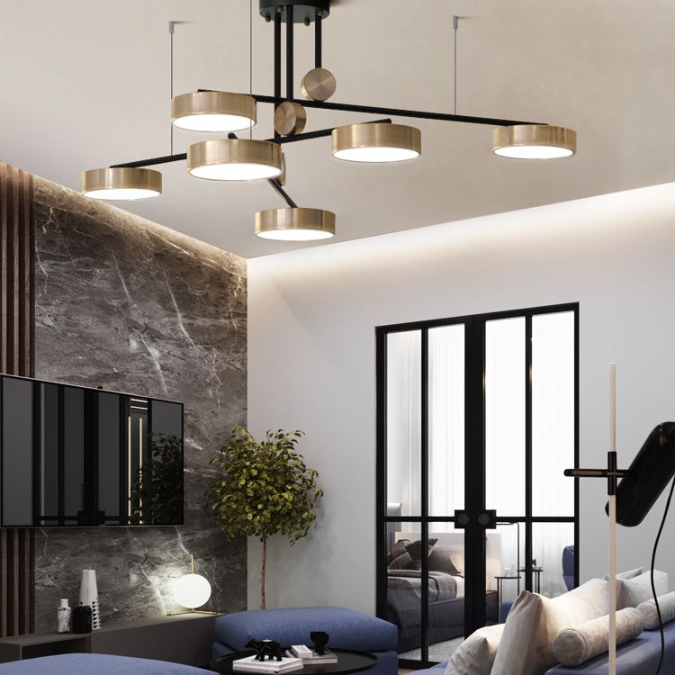 Lampada di sospensione di sputnik postmoderna Acrilico lampadario del soggiorno a 6 luci con tonalità acrilica rotonda in oro