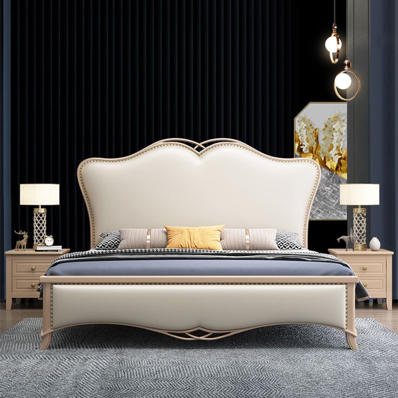 Contemporary 57" Tall Panel Bed with Upholstered Headboard, Solid Wood Bed