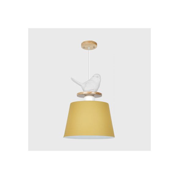 Aluminium Bucket Shade Hanging Light avec oiseau déco 1 Bulbe Pendante macaron pour chambre d'enfant
