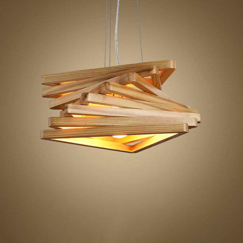 Stacking Triangles Solid Wood Hanging Light Modern Style Creative 1-Light Suspension Lamp for Coffee Shop Restaurant
