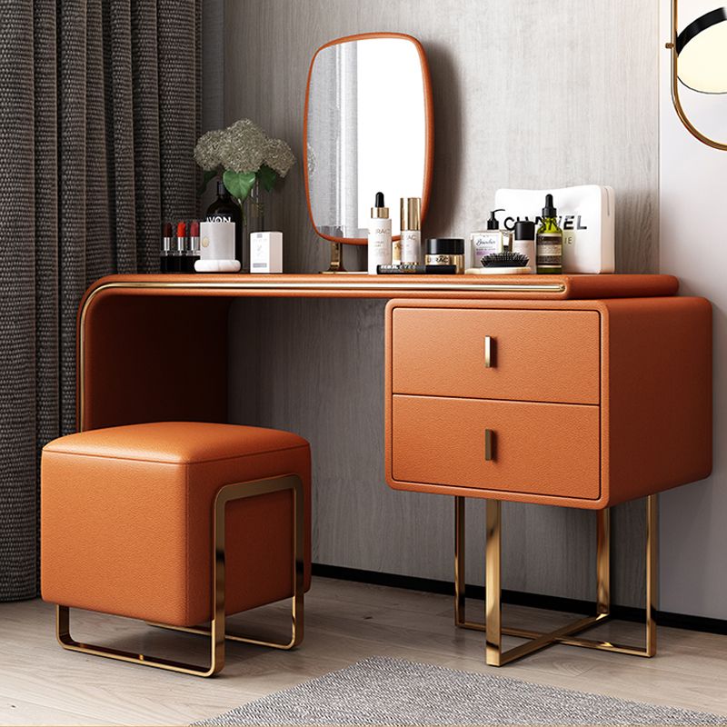 Faux Leather Make-up Vanity Wood Vanity Dressing Table with 2 Storage Drawers