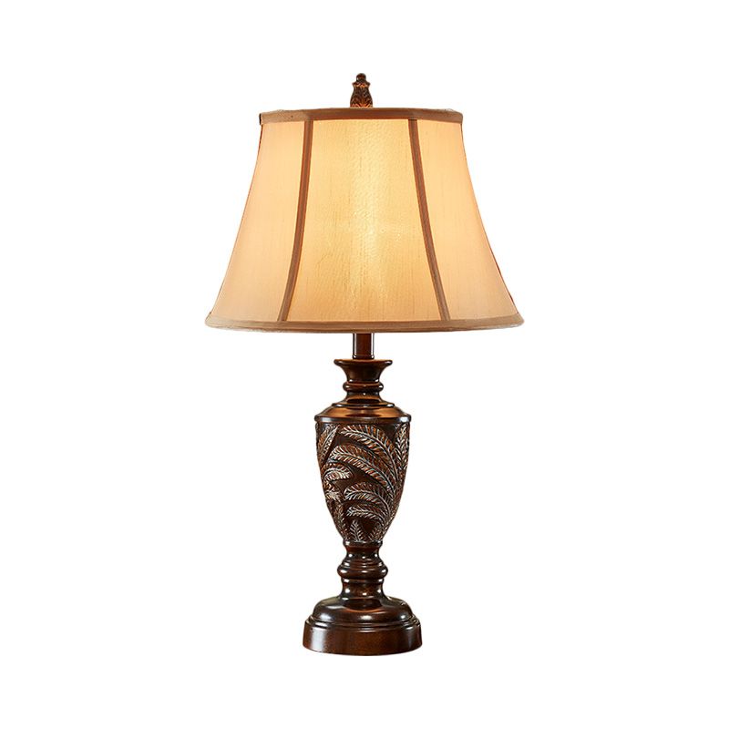 Bronce 1 lámpara de mesa de campana de tela de escritorio de bronce 1 de luz con base de resina de fuente