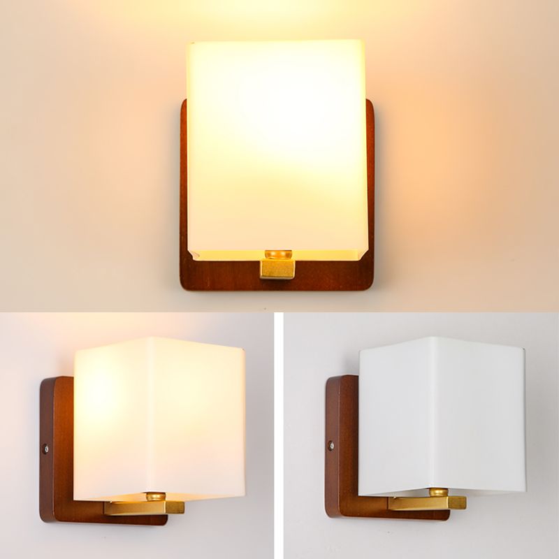 Sitting Room One Head Wall Sconce Contemporary Log and White Glass Wall Mounted Light Fixture