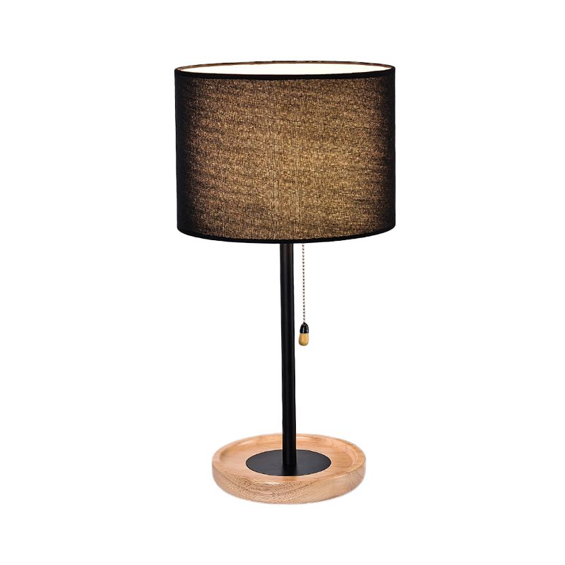 Modernistische cilindertaak Lichte stof 1 lampleislamp in zwart/vlas met trekketting
