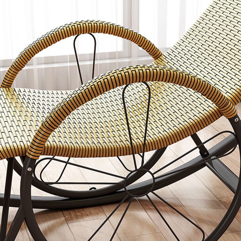 Modern Spindle Rocking Chair Metal Frame Wheel Handrail Woven Rope Rocker Chair for Home