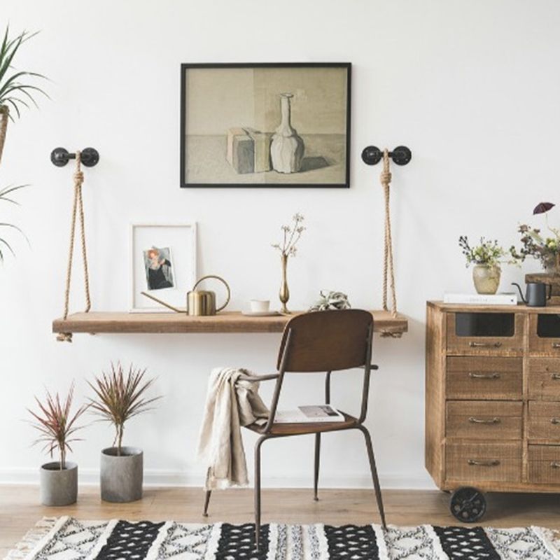 Open Back Side Chair Industrial Style Metal and Wood Dining Chair