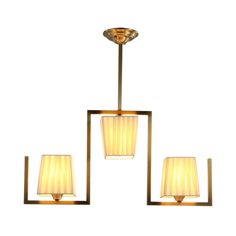 3 Lights Dining Room Hanging Light Kit Classic Brass Island Lighting with Rectangle Fabric Shade
