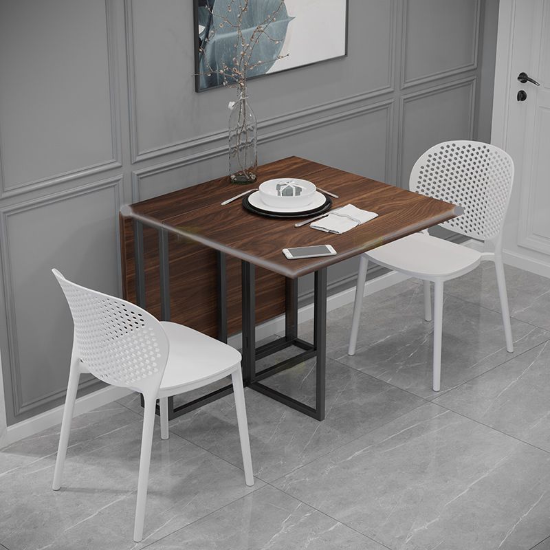 Foldable Artificial Wooden Top Dining Table Extendable Rectangle Table with Trestle Base