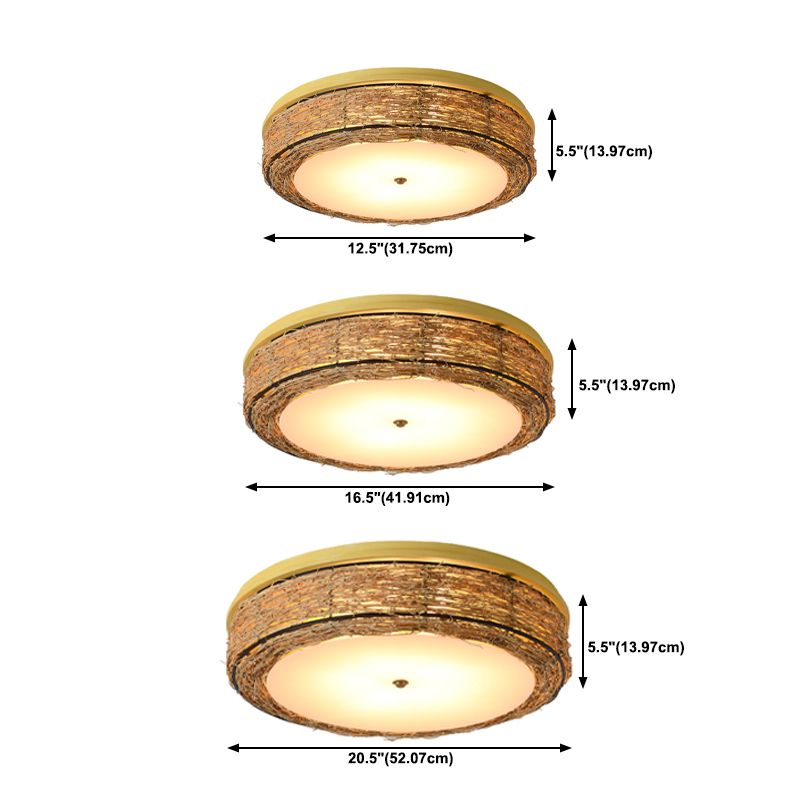 Ronde Vorm Plafondlamp Aziatische Stijl Rotan 3 Lichten Flush Mount voor Slaapkamer