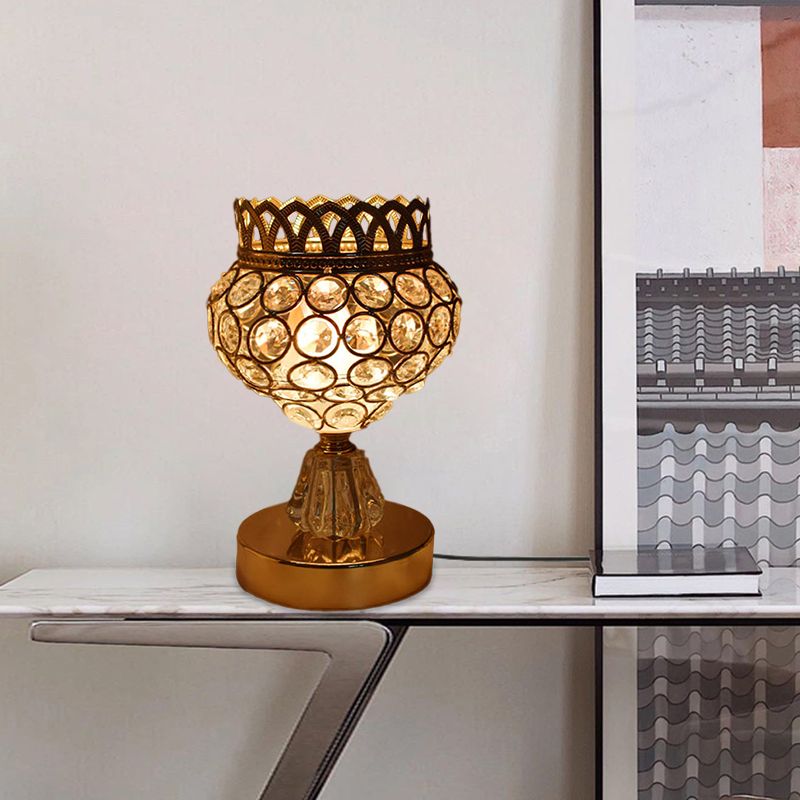Cuboid/Globe/Crown Desk Light Contemporary Crystal Embedded Single Bedroom Night Table Lamp in Gold