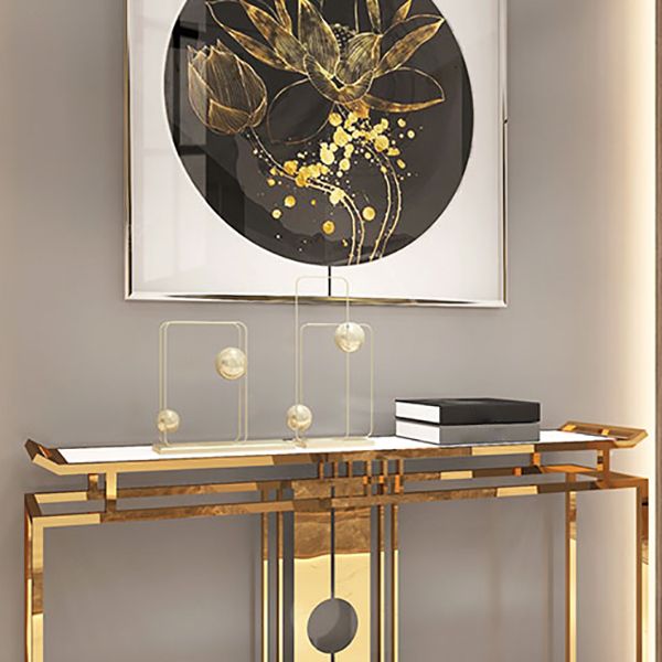 Glam Console Table Marble Accent Table in Gold for Hall , 12 Inch Wide