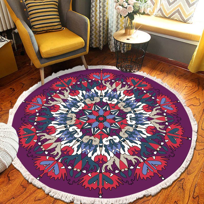 Round Boheems tapijt polyester etnische print tapijt vlek resistent binnen tapijt voor woonkamer