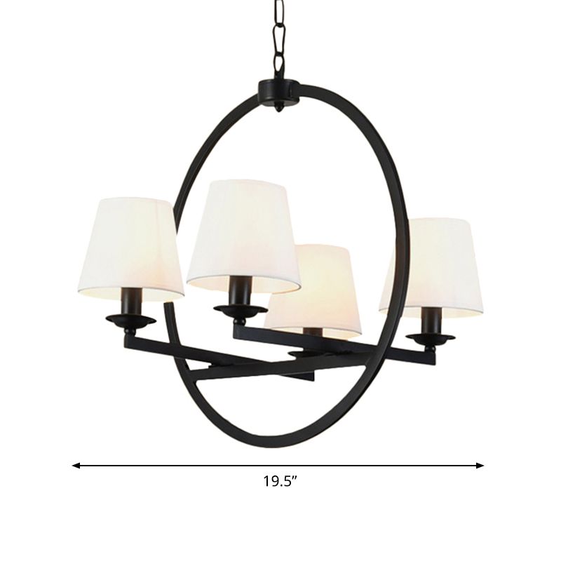 4 Lights Metal Hanging Chandelier Traditional White Cone Living Room Pendant Light Fixture with Fabric Shade