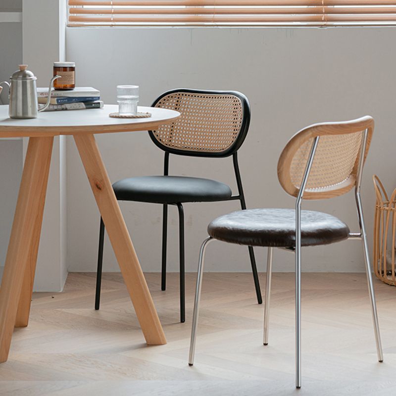 Modern Style PU Leather Chair Cane Back Armless Dining Chair