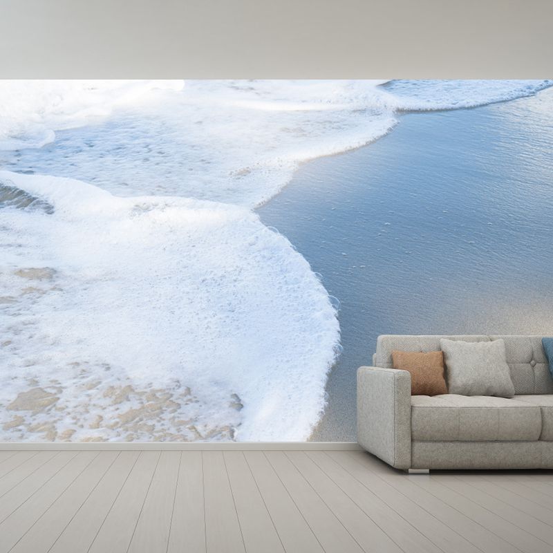 Blue Sandy Beach Wall Mural Water-Resistant Wall Covering for Sleeping Room