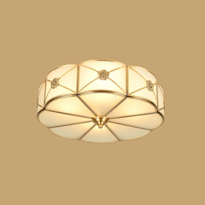 Traditional Drum Semi Flush Mount Lighting Cream Glass Semi-Flush Ceiling Fixture for Living Room