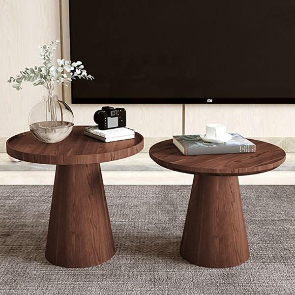 Scandinavian Pedestal Coffee Table Round Wooden Coffee Table Set for Living Room