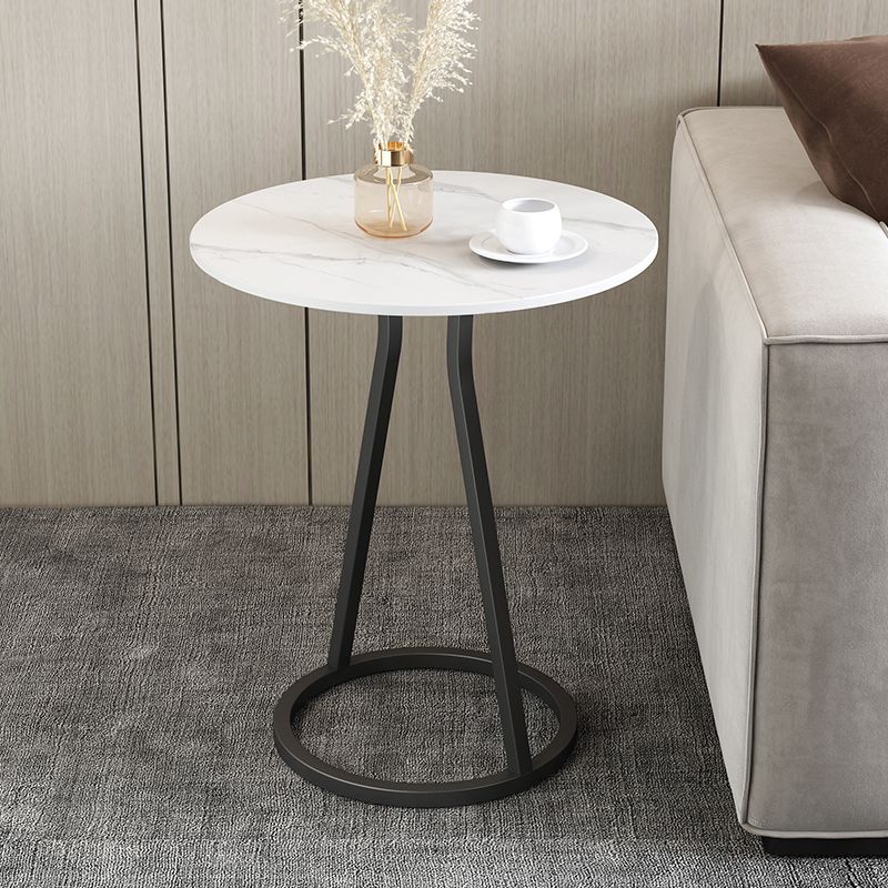 Modern 23.6" Tall Round Slate Top Side Table Iron Pedestal End Table