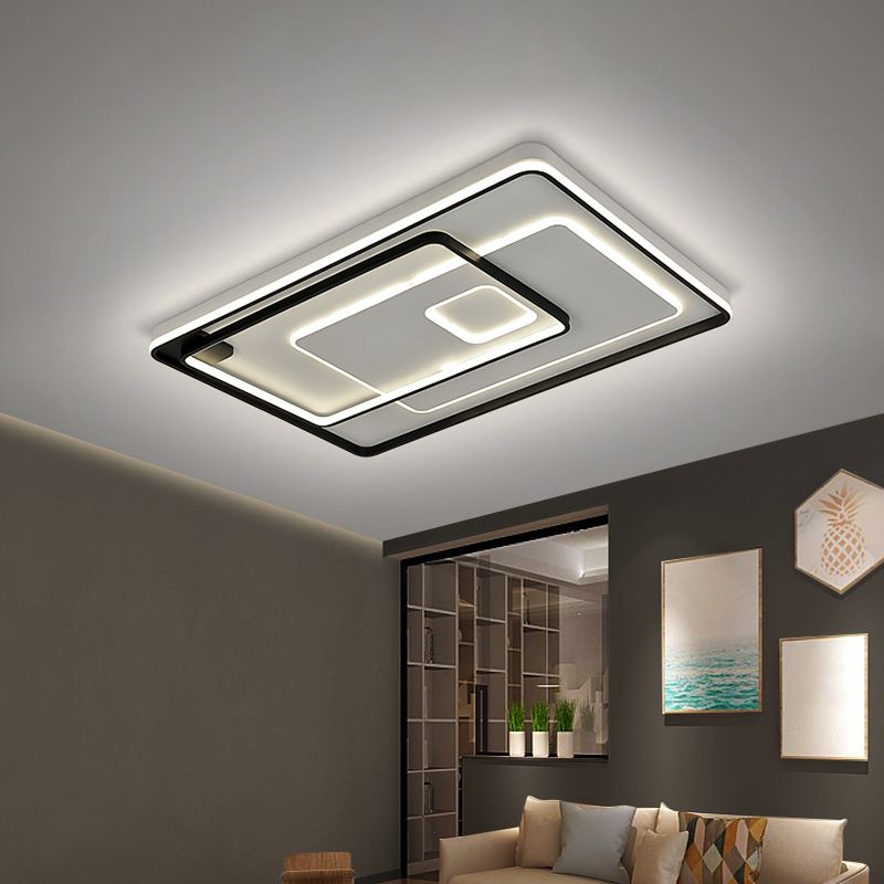 Lámpara de techo LED de estilo moderno, lámpara de montaje empotrado redonda/cuadrada/rectangular en capas negras con pantalla acrílica, luz blanca/cálida