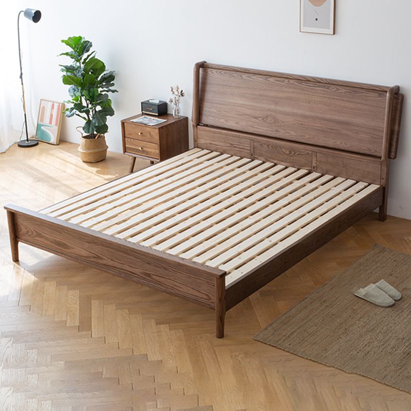Mid-Century Modern Solid Color Bed Wood Rectangular Bed Frame