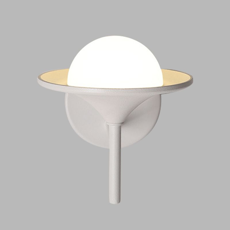 White Flared Sconce Light Fixture Modern LED Metallic Wall Mount Lamp with Ball Milk Glass Shade