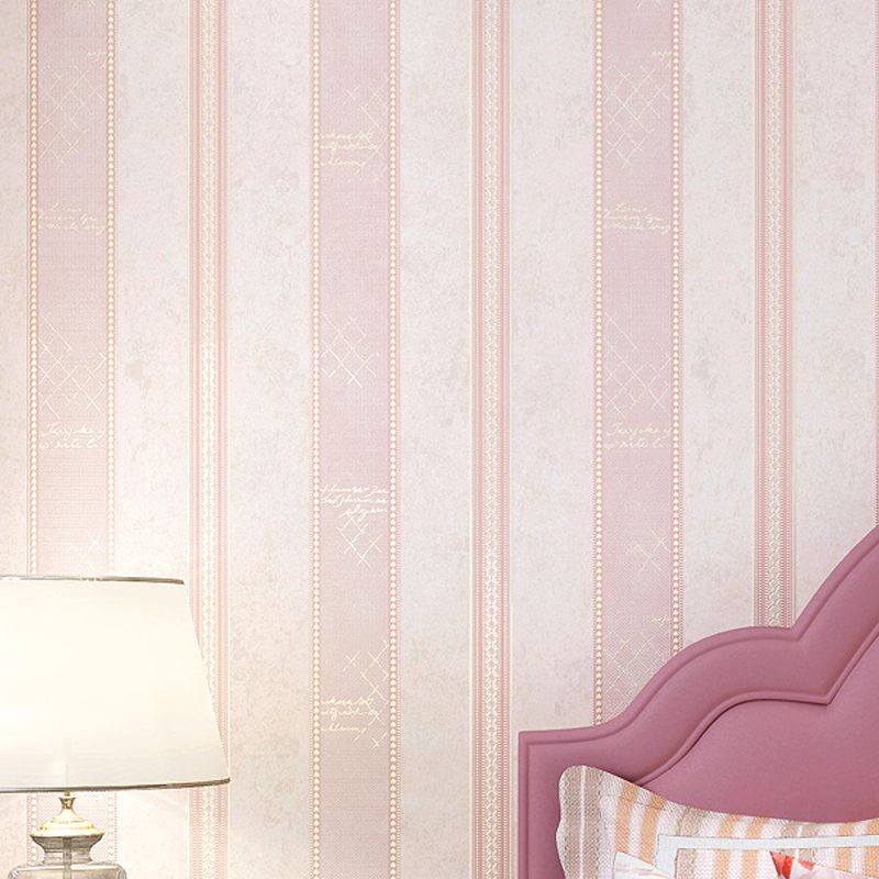 Pink Stripes Wallpaper Roll Water Resistant Wall Covering for Bedroom, Non-Pasted
